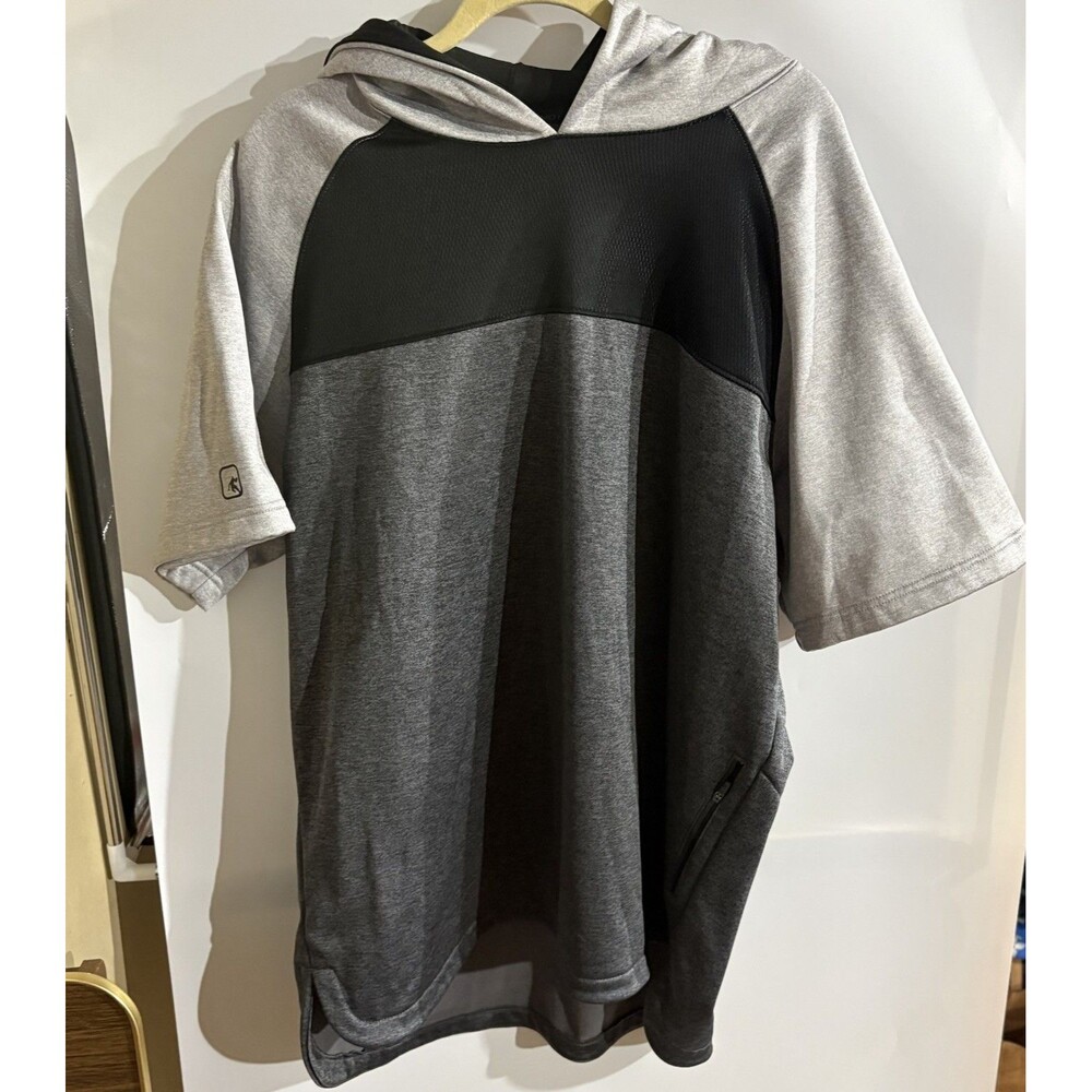 AND1 Men's 2XL Gray/Black Colorblock Short Sleeve Hooded Pullover Zip Pocket